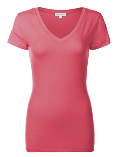 Luna Flower Women's Basic Cotton Slim Short Sleeve Deep V-neck T-Shirt Tops
