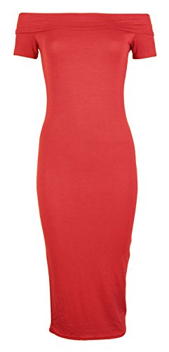 Forever Womens Cap Sleeves Plain Off Shoulder Stretchy Midi Dress