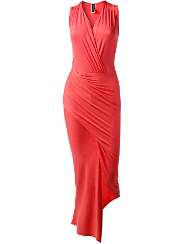 Luna Flower Women's Solid Color Wrapped V-Neck Ruched Skirt Dresses