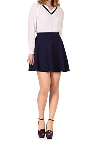 Basic Solid Stretchy Cotton High Waist A-line Flared Skater Mini Skirt