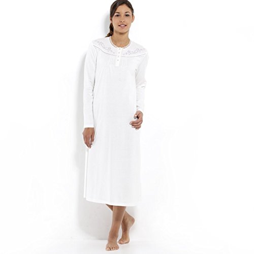 

La Redoute Womens Long-Sleeved Cotton Nightshirt With Embroidered Yoke