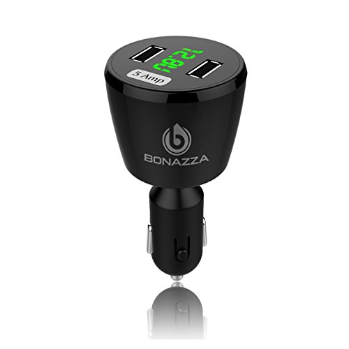Lightning Super Fast Universal Dual USB Port 5 Amp Rapid Car Charger Adapter Best For Apple iPhone/iPad/iPod/Samsung Galaxy/Nexus/LG/Motorola/Kindle/HTC Android Mobile Cell Phone - Lifetime Warranty! (Black)