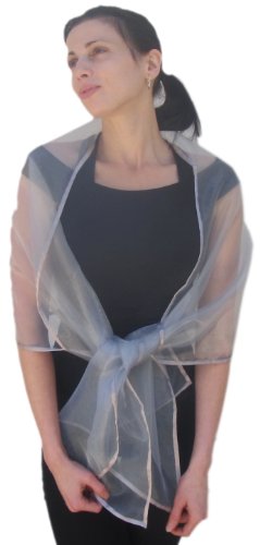 Sheer-Delights Organza Evening Wrap Shawl for Prom Wedding Bride Silver