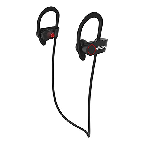allimity In-Ear Noise Cancelling Hands Free Wireless Earbuds Sweatproof Bluetooth Sports Headphones with Microphone Anti-slip Earhook for Gym, Cycling, Jogging, Biking, Exercise,Workout (Black)