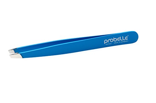 Probelle Full Size Slant Stainless Steel Tweezer, Brow Tweezer, and Hand Made Tweezer, Blue