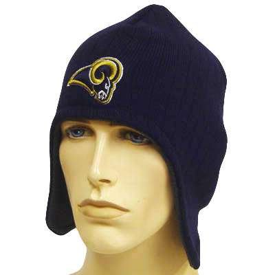 

NFL ST LOUIS RAMS NAVY BLUE EAR FLAP KNIT BEANIE REEBOK