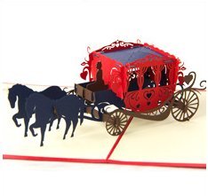 Horse Carriage 3D Pop- up Greeting Card By Chinese Paper-Cut Art 10x15cm