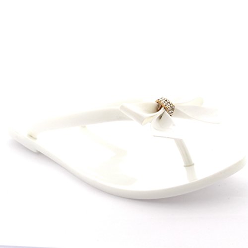 Womens Beach Summer Vacation Shoes Jelly Bow Flip Flops Slip On Sandals - White - 7 - 38 - CD0084