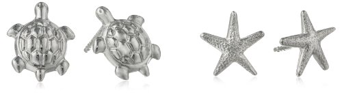 Kate & Lucy Girls' Sterling Silver Starfish and Turtle Earrings Set