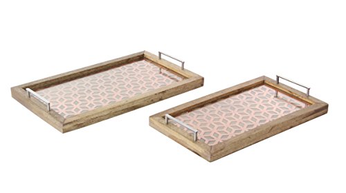 Algopix Similar Product 19 - Benzara Wooden Metal Glass Tray with