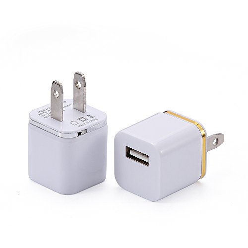 Wall Charger,Power-7 2-Pack Universal 1.0 AMP Home Travel AC USB Power Charger Adapter Wall Plug for iPhone 6 6s Plus 5S/5C Samsung Galaxy S5 S6 HTC One M8 M9 LG Nokia Blackberry etc(Gold/Silver)