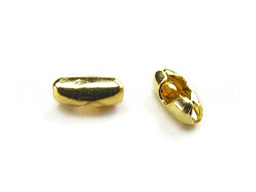 100 CleverDelights Ball Chain Clasps - Gold - For 1.5mm Ball Chains - Metal Bead Chain Connector Clasps