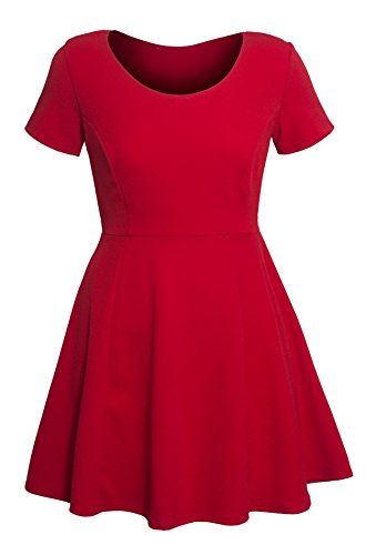 Women's Scoop Neck Short Sleeve Fit and Flare Plus Size Knit Swing Dress