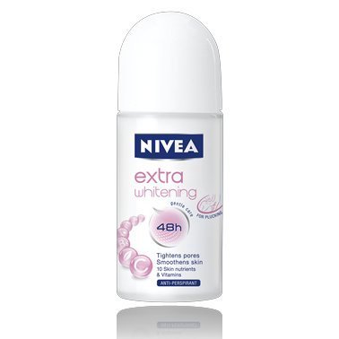 Nivea Extra Whitening for Women, Tightens pores, Smoothens skin, Antiperspirant Deodorant Roll-On 50ml.