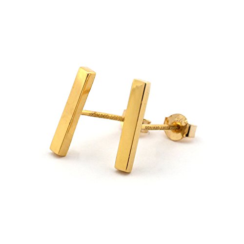 14k Yellow Gold Thick Bar Stud Earrings