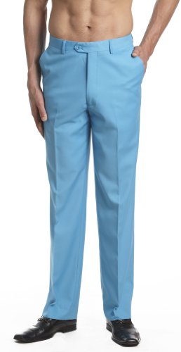 CONCITOR Men's Dress Pants Trousers Flat Front Slacks Solid TURQUOISE BLUE Color