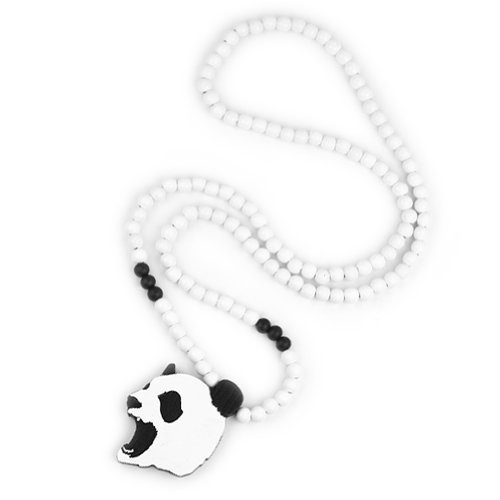 Hip-Hop Fashion Good Wood White Roaring Bear Ball Bead Pendant Chain Necklace