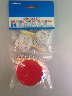 

Rainbow Birthday Decorative Dots Cupcake and Matching Flag Pick Kit, 24 Count