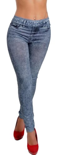 Women Seamless Denim Look Ripped Faux Jean Leggings Tights Pants