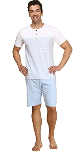 Suntasty Men's Summer Soft Round Neck Short Sleeve Striped Pajama Sleepwear