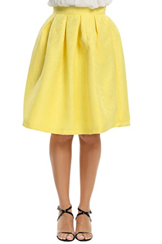 Meaneor Women's Retro Casual Summer Swing Skirts Yellow M