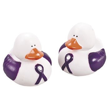 Fun Express Purple Ribbon Rubber Ducks Party Favors - 12 Pieces