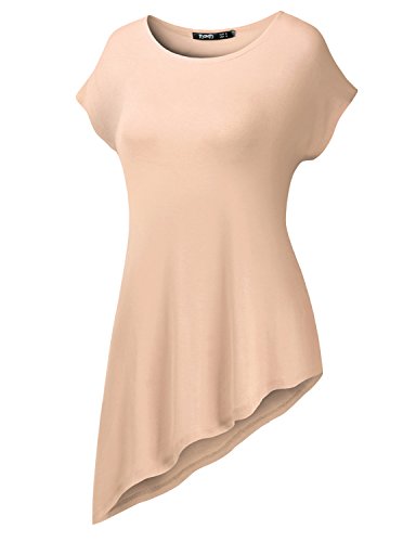 Womens Short Sleeve Comfy Loose Tunic Top With Diagonal Hem