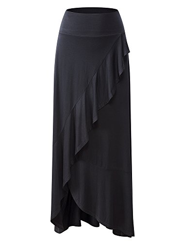 KIRA Women's Ruffled Wide Waistband High Low Maxi Skirt With Asymmetric Hem