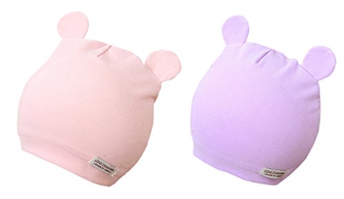 GZMM Unisex 2Packs Cotton Newborn Baby Hat Beanie Cap With Two Cute Ears