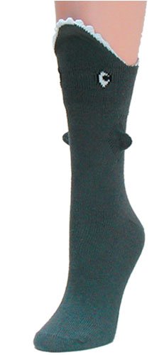 Shark Bite 3 Dimensional Trouser Socks by Foot Traffic One Size (Women's Shoe Sizes 4-10)