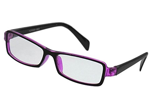 Kobwa(TM) Plastic Frame Rectangle Lens Uv Protection Plano Eyeglass,Black Purple with Kobwa's Keyring