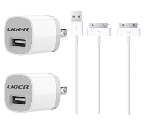 iPhone 4 4s iPad 1 2 Charger 4in1 Combo Set - Liger Electronics 2x 3 Feet Data Syncing 30 Pin Usb + X2 Wall USB Plug for iPhone 3 iPhone 4 4s iPad 1 2 iPod 1th 2nd 3rd 4th Gen,IOS 8 compatible