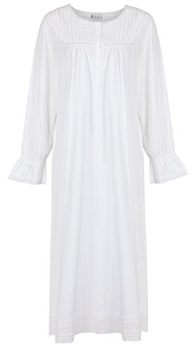 The 1 for U 100% Cotton Long Sleeve Vintage Design Nightgown - Bettie - White