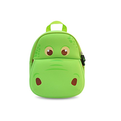 Nohoo Waterproof Kids Backpack 3D Hippo Cartoon School Hiking Sidesick Bags Green