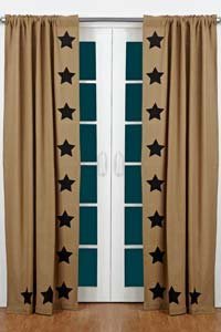 Burlap Natural Panel Black Stencil Stars Set of 2-40x84