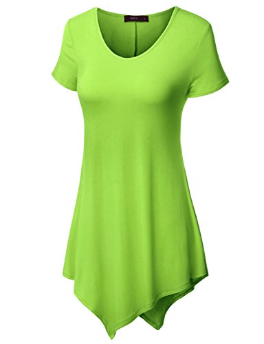 Doublju Women Comfy Short Sleeve Handkerchief Hem Long Tunic with Plus Sizes
