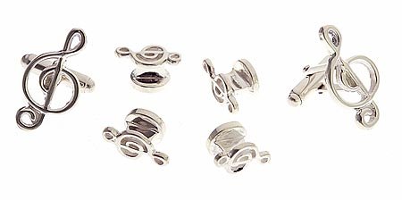 Handmade sterling silver treble cufflinks and shirt stud set. Made in the USA