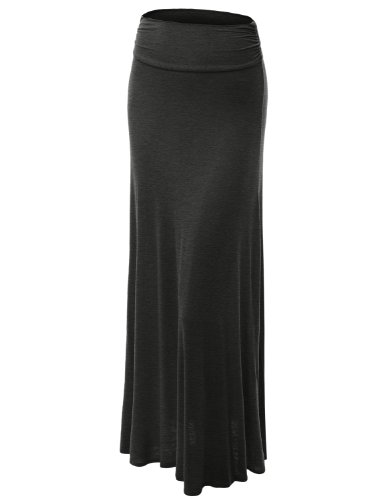 LE3NO Womens Plus Size Floor Length Maxi Skirt With Stretch