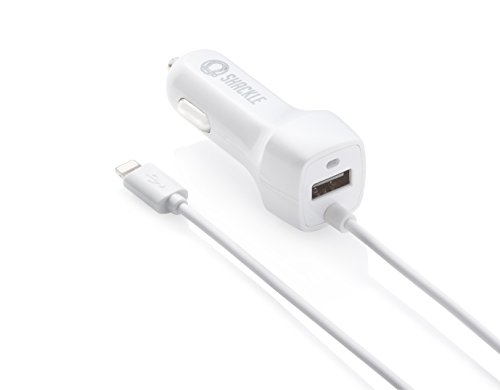 iPhone 6 Car Charger, Shackle Lightning Coiled Car Charger Adapter for iPhone 6/6s 6 Plus with extra 2.1A High Speed USB port, White