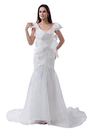 

Heyivogue Women's Organza Cap Sleeves V Neck Appliques Wedding Formal Dress 4812