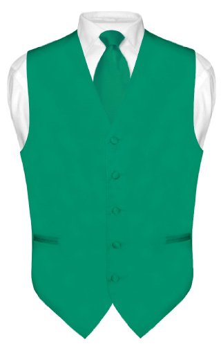 Vesuvio Napoli Men's Vest NeckTie Set EMERALD Neck Tie for Suit Tuxedo