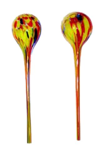 Master Craft Hand Blown Glass Watering Globes, Yellow, Red and Blue Pattern, Set of 2