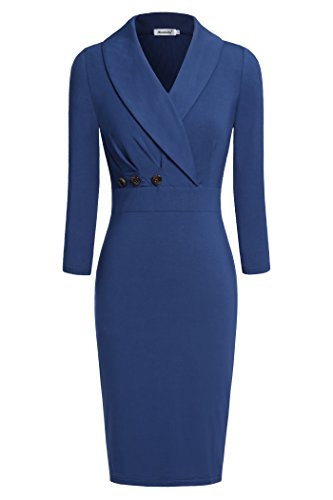 Ninedaily Women Lapel Neck Button 3/4 Sleeve Bodycon Wear to Work Pencil Dress