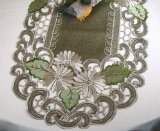 Embroidered Table Runner with Daisy Flowers on Brown, 14 by 34 Inch, Machine Washable