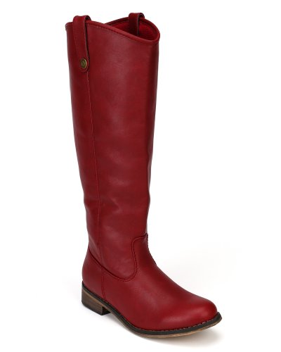 Breckelle AE45 Women Leatherette Round Toe Riding Knee High Boot - Red