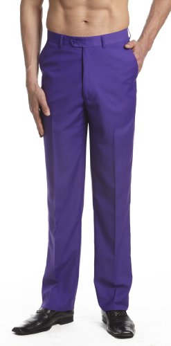CONCITOR Men's Dress Pants Trousers Flat Front Slacks PURPLE INDIGO