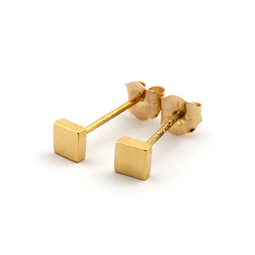 14k Yellow Gold Tiny Square Stud Earrings