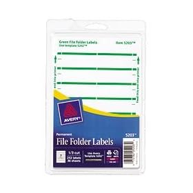 Avery 05203 - Print or Write File Folder Labels, 11/16 x 3-7/16, White/Green Bar, 252/Pack-AVE05203