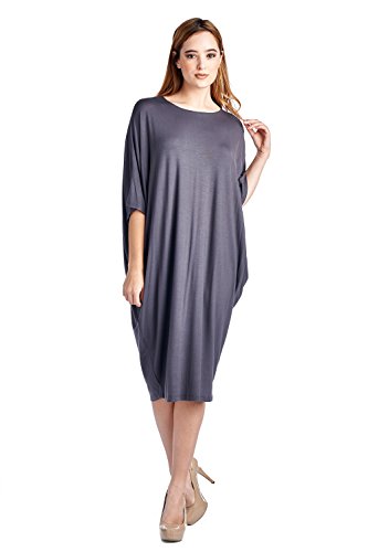 82 Days Women'S Rayon Span Kimono Loose Fit Mid Long Jersey Dress - Solid