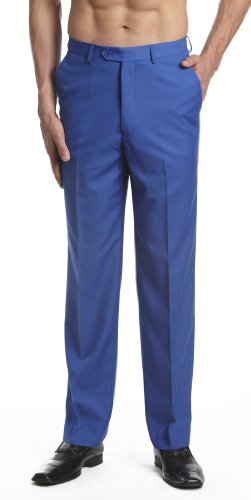 CONCITOR Men's Dress Pants Trousers Flat Front Slacks Solid ROYAL BLUE Color